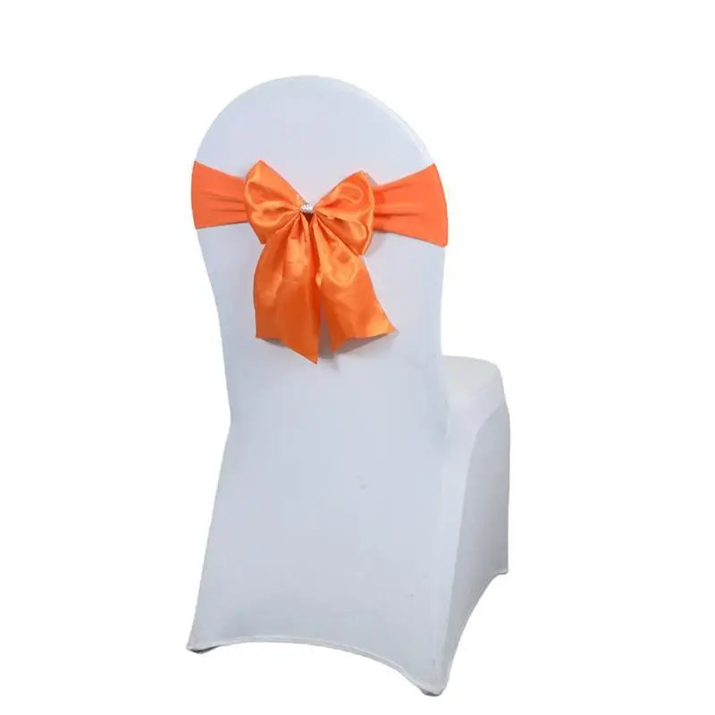 Satin Chair Bow Sash with Rhinestone – Wedding & Party Décor Chair Bow Sash Axl F
