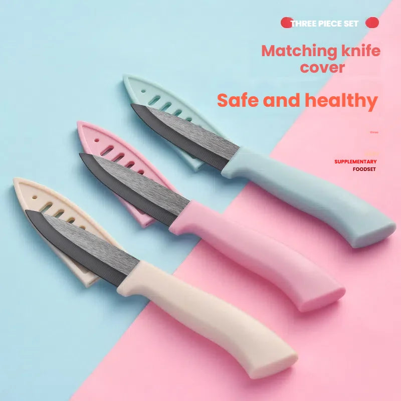 Black Zirconium Ceramic Paring Knife with Blade Guard Ceramic Paring Knife Axl 3-Pcs Set