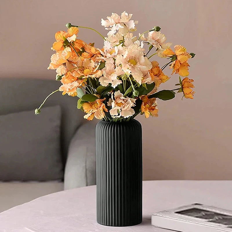 Striped Ceramic-Look Plastic Flower Vase – Minimalist Decor Decorative Vase Axl