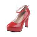 Women's Pointed Toe Buckle Strap High Heel Pumps | Square Heel High Heel Pumps Axl Red 40