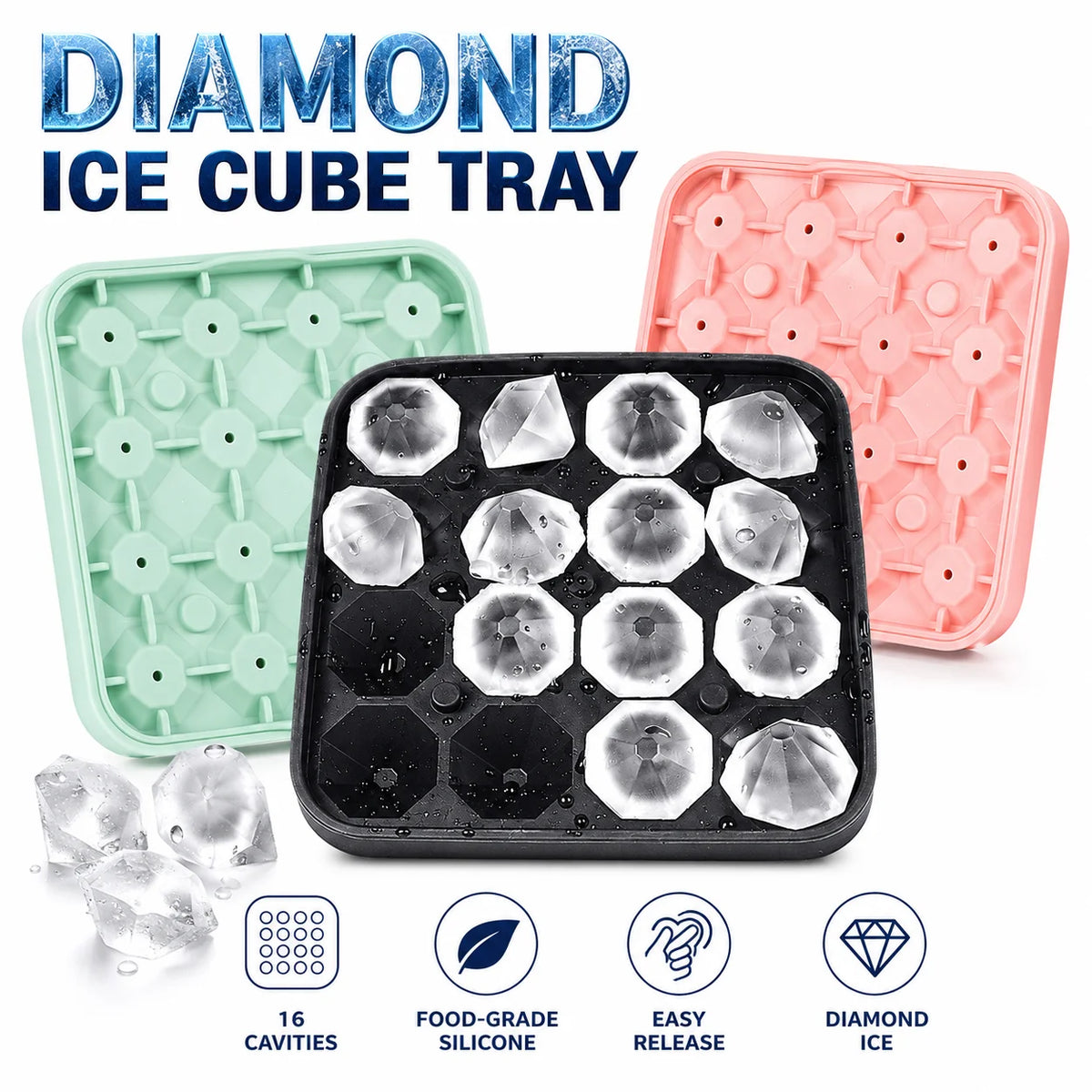 Diamond Ice Cube Tray 16-Cavity Silicone Mold for Cocktails Silicone Ice Tray Axl