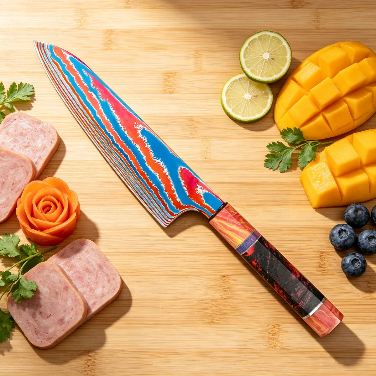 Damascus Titanium Chef Knife – Sharp 18cm Slicing Knife Damascus Chef Knife Axl