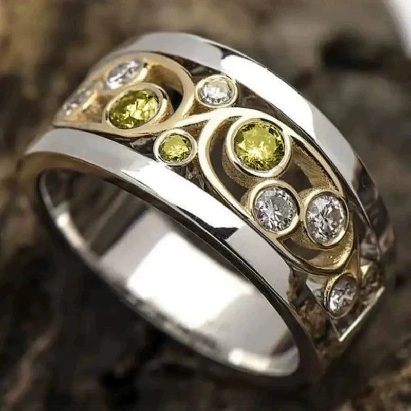 Huitan Two-Tone Hollow CZ Ring for Women | Fashion Jewelry Fashion Ring Axl