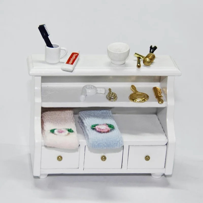 1:12 Dollhouse Miniature Wooden Bathroom Furniture Set Dollhouse Miniature Furniture Axl white