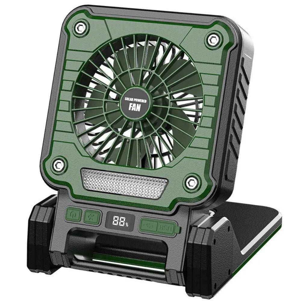 Solar Powered Camping Fan with LED Light – Foldable USB Fan Solar Camping Fan Axl Green