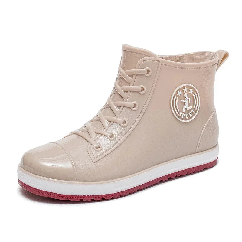 Women's Waterproof Ankle Rain Boots | Warm Cotton Garden Galoshes Women's Rain Boots Axl 1288 Apricot color 39