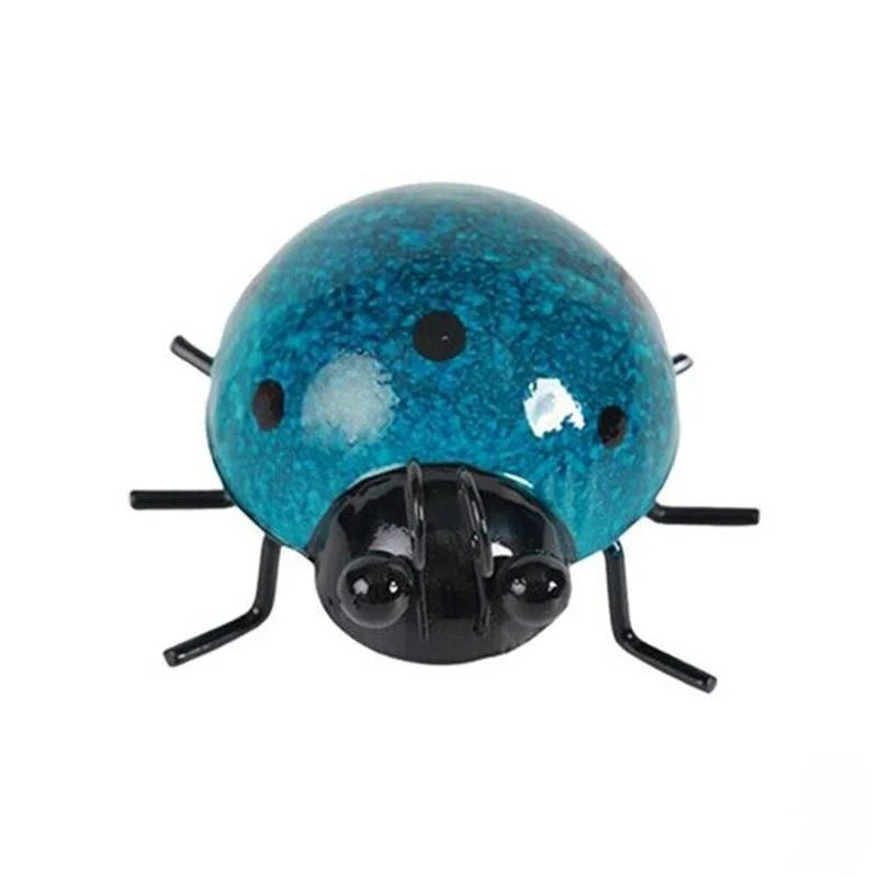 Mini Metal Ladybug Fence Hanger – Outdoor Garden Ornament Garden Wall Ornament Axl Blue