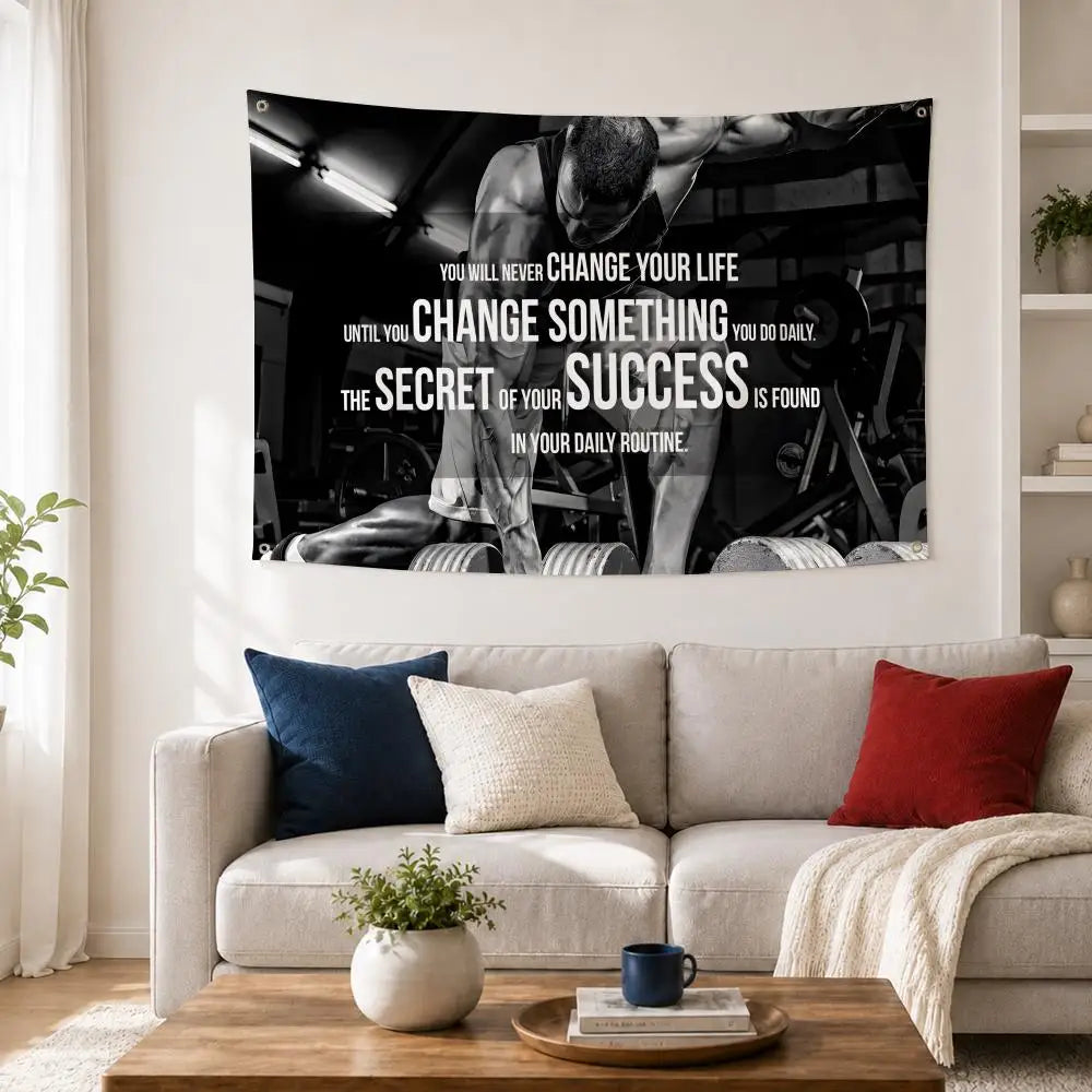 Gym Slogan Flag – Indoor & Outdoor Wall Banner | 6 Sizes Decorative Wall Flag Axl