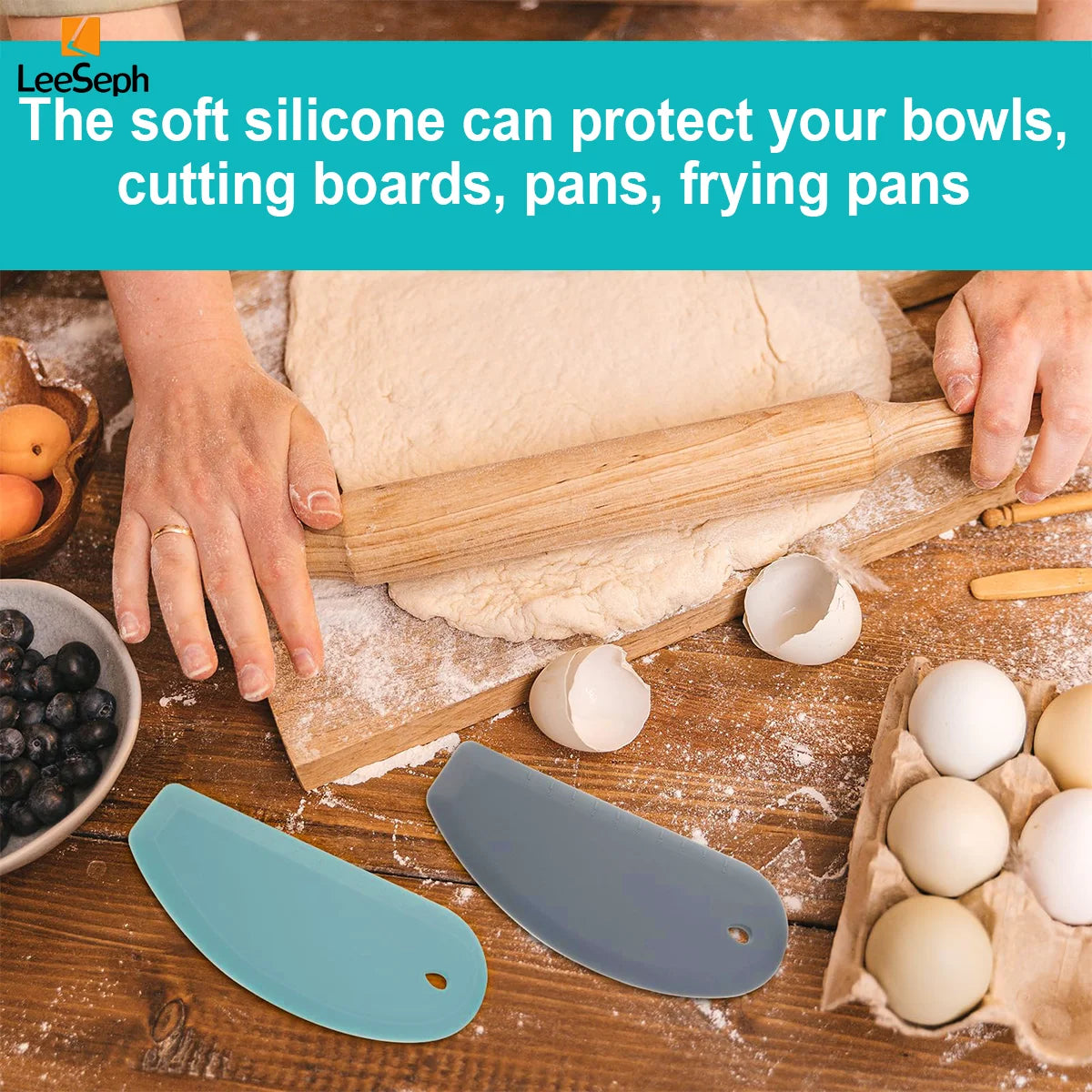 Leeseph Silicone Dough Scraper & Bowl Scraper | Pastry Cutter Pastry Dough Scraper Axl