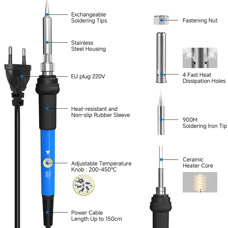 60W Adjustable Electric Soldering Iron Kit 220V | Rework Tool Soldering Iron Kit Axl
