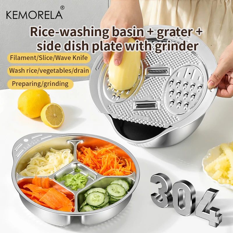 KEMORELA 3-in-1 Stainless Steel Rice Washer Bowl & Colander Kitchen Colander Axl