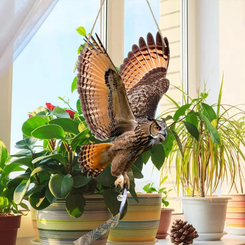 Waterproof Owl Bird Scarer with Reflective Strip & Bells Bird Scarer Decoy Axl