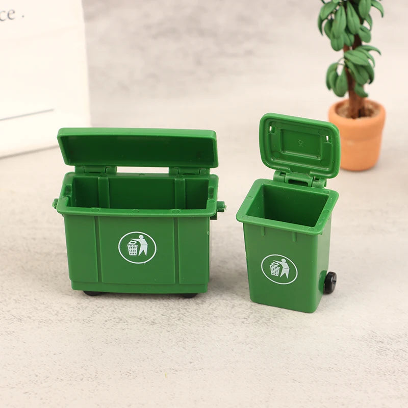 2Pcs 1:12 Dollhouse Miniature Trash Can Set – Curbside Bin Dollhouse Accessories Axl