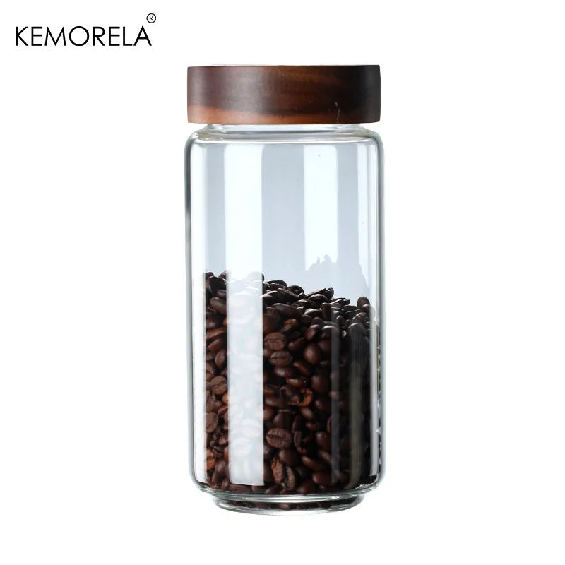 Glass Sealed Storage Jars with Wood Lid | Kitchen Organizer Glass Storage Jars Axl