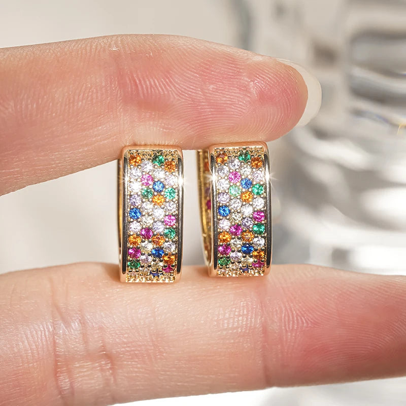 Huitan Women's Colorful CZ Hoop Earrings | Sparkling Fashion Hoop Earrings Axl