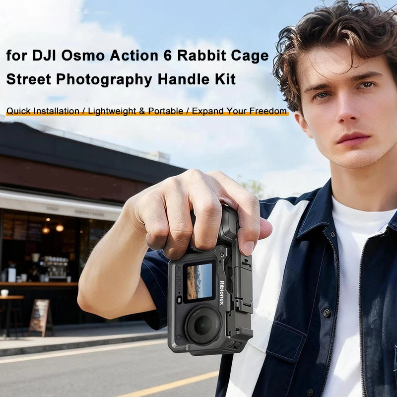Rabbit Cage Street Grip Holder for DJI Osmo Action 6 Vlog Camera Cage Rig Axl
