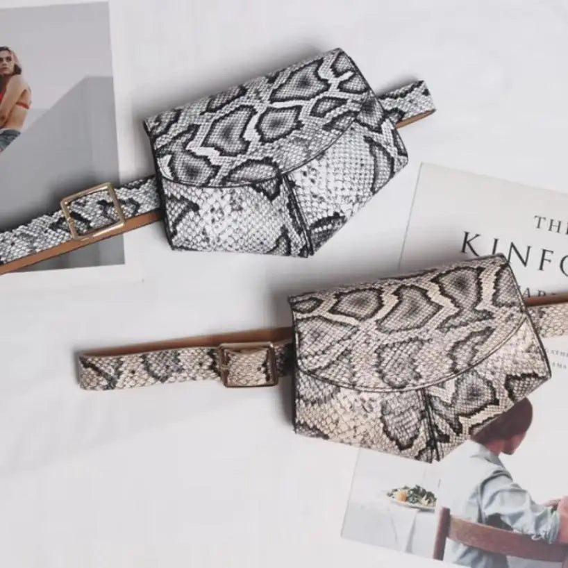 Women's Mini Snake Print Waist Bag – Faux Leather Belt Saddle Bag Belt Bag Axl