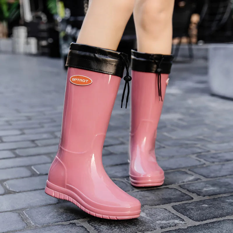 Women's Waterproof Mid-Calf Rain Boots – Slip-On Platform Women's Rain Boots Axl High-B Plush 36