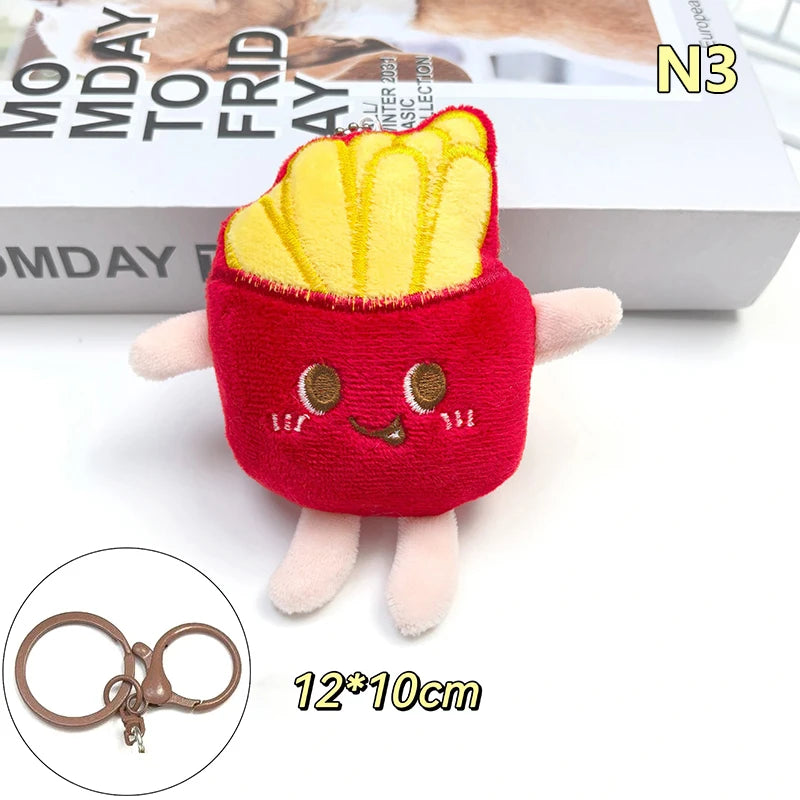 Plush Fries & Burger Keychain – Cute Food Figurine Pendant Plush Keychain Charm Axl N3