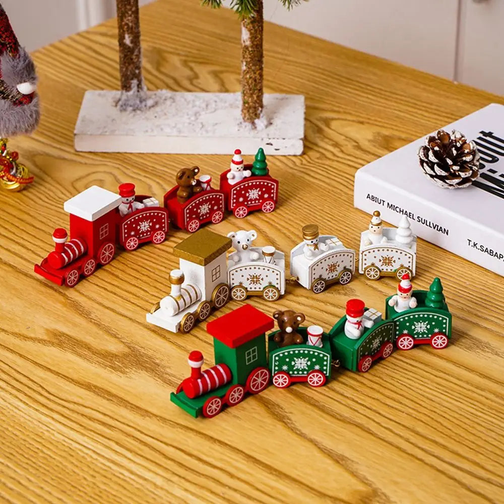 Wooden Christmas Train Decoration – Multicolor Cartoon Animal Christmas Wood Decor Axl