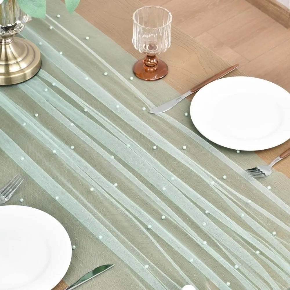 Pearl Tulle Table Runner – Sheer Mesh Gauze Drape 0.75×3M Tulle Table Runner Axl