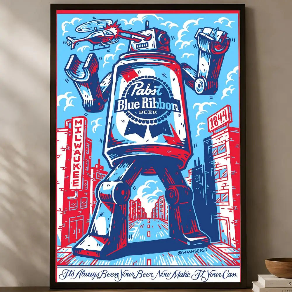 Pabst Blue Ribbon Beer Poster – Self-Stick Waterproof Wall Art Wall Art Poster Axl White01 50X70cmNoframe