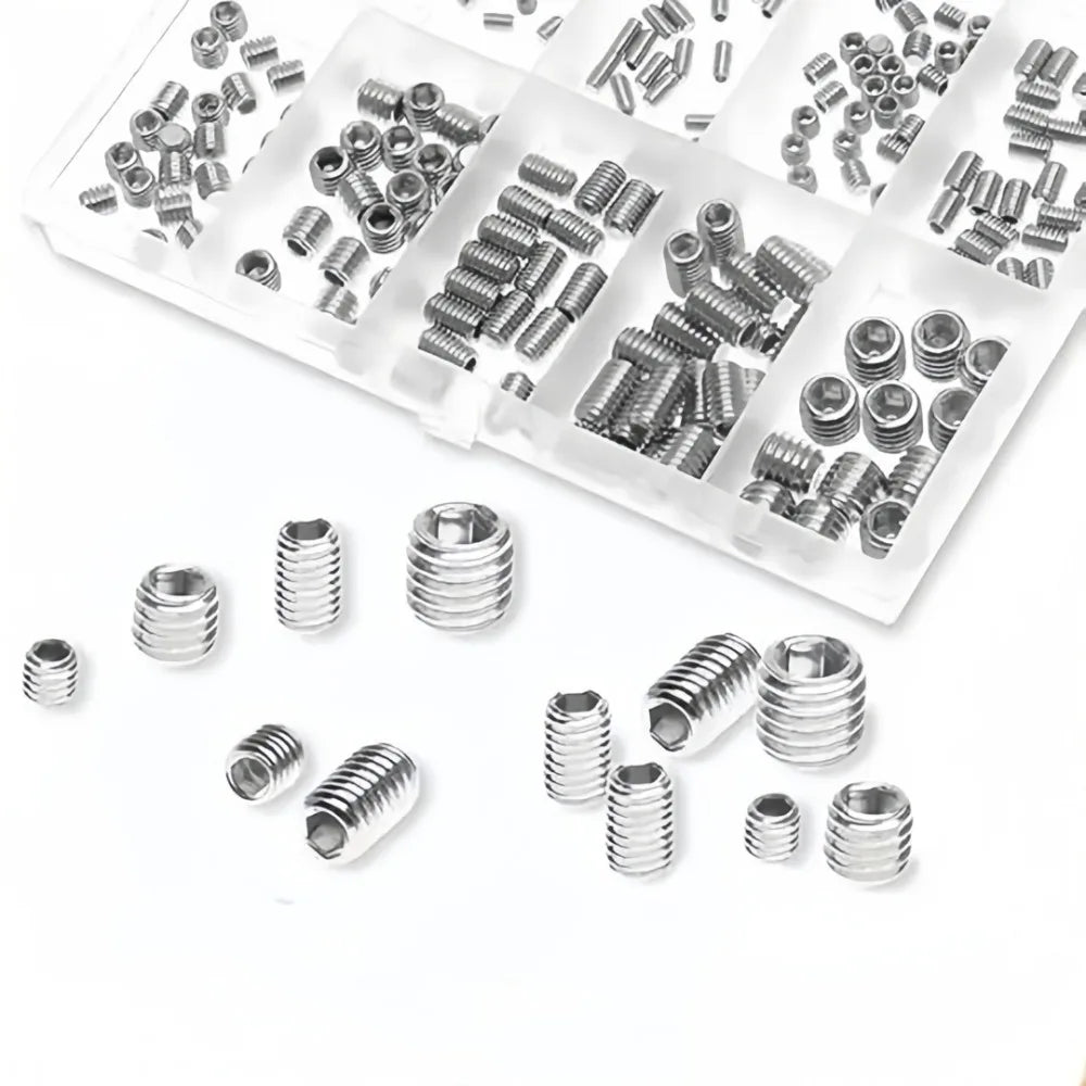 200pcs Stainless Steel Hex Socket Grub Screw Set M3–M8 Screw Fastener Set Axl