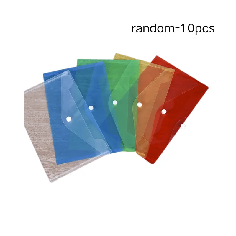 10-Pack A5 Transparent Document Bags | Button Closure Organizer Document Storage Bags Axl random colour-10pcs