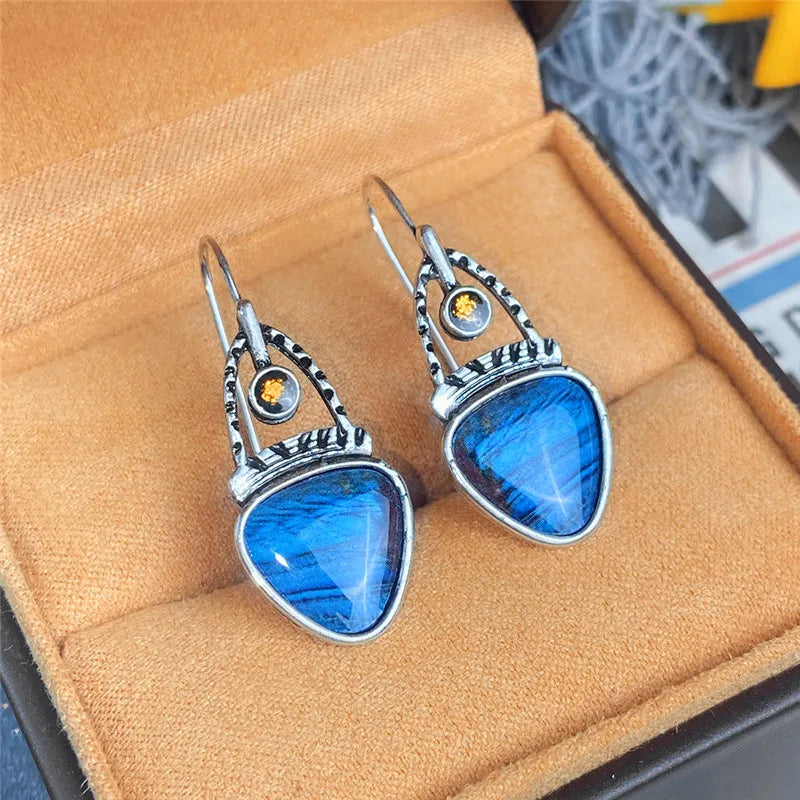 Huitan Punk Drop Earrings – Blue & Orange Geometric Print Drop Earrings Axl