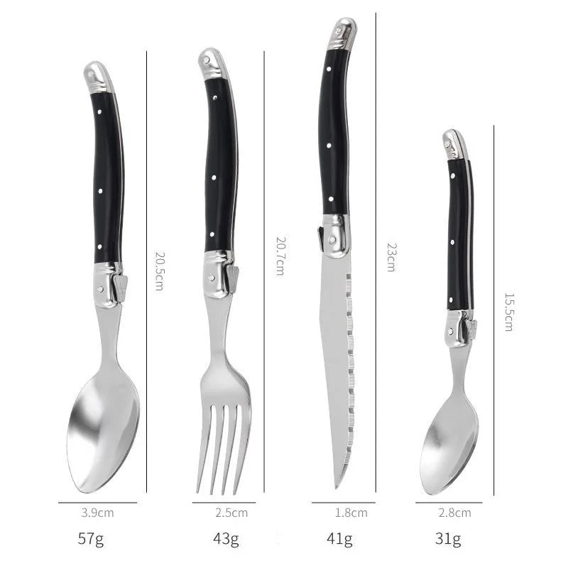 Laguiole Black Stainless Steel Cutlery Set – Fork Knife Spoon 2–10pc Flatware Cutlery Set Axl