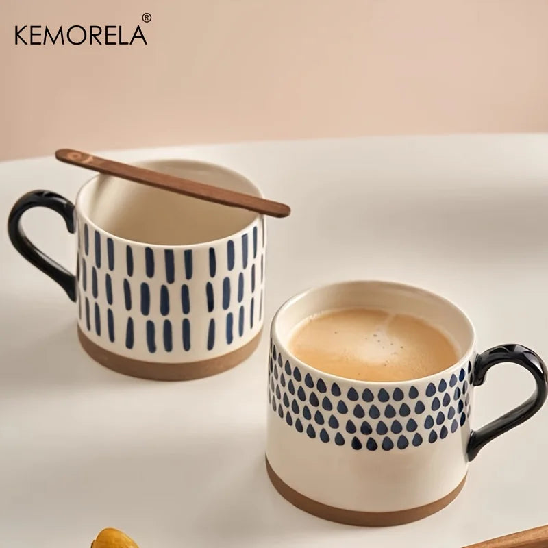 KEMORELA 450ml Nordic Ceramic Coffee Mug with Handle | Retro Ceramic Coffee Mug Axl
