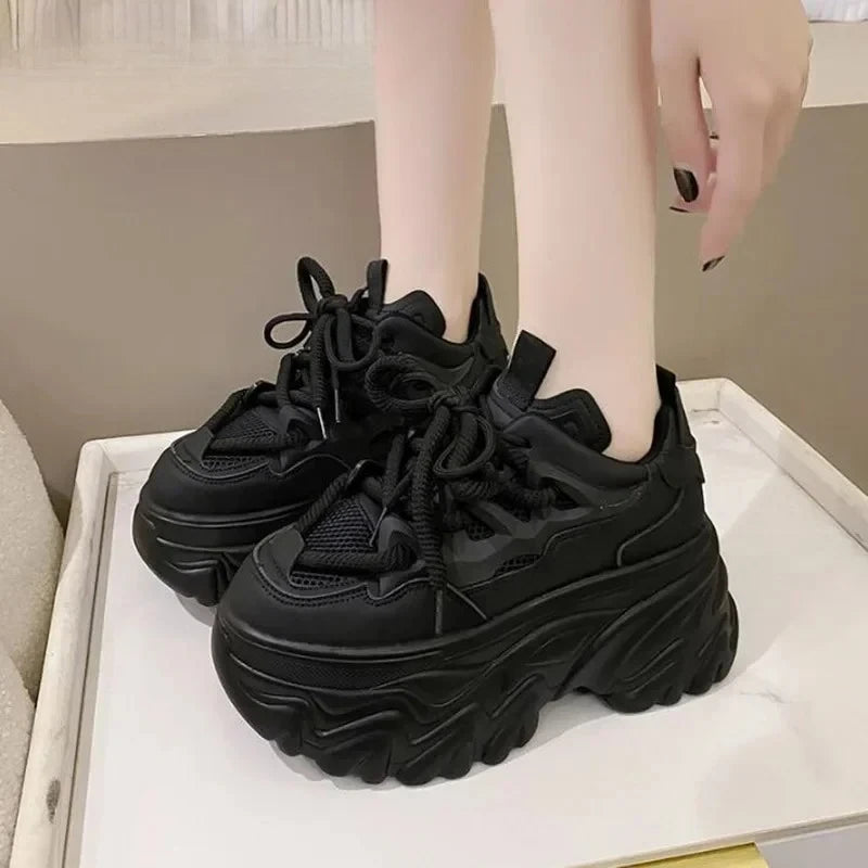 Women's Chunky Platform Sneakers – Thick Sole Lace-Up Trainers Platform Sneakers Axl