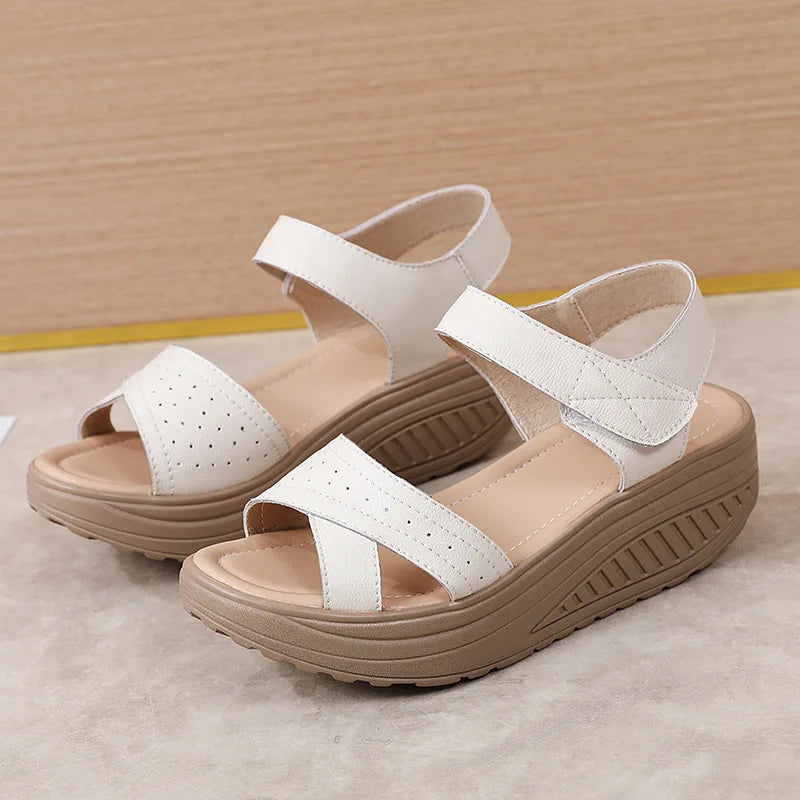 Women's Wedge Platform Sandals – Arch Support & Ankle Strap Wedge Sandals Axl Beige 38