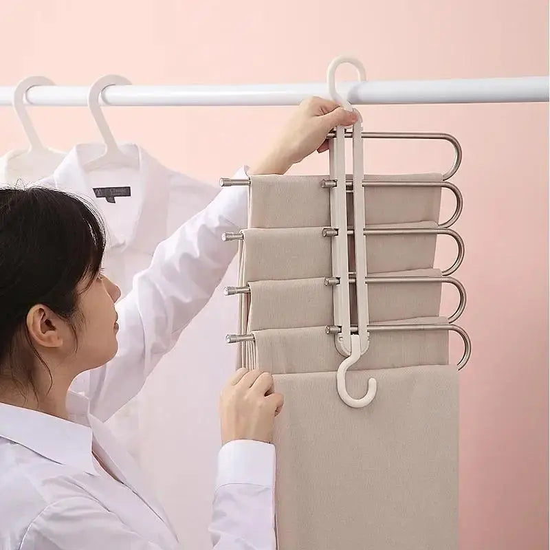 5-in-1 Folding Pants Rack – Stainless Steel Closet Organizer Pants Rack Hanger Axl