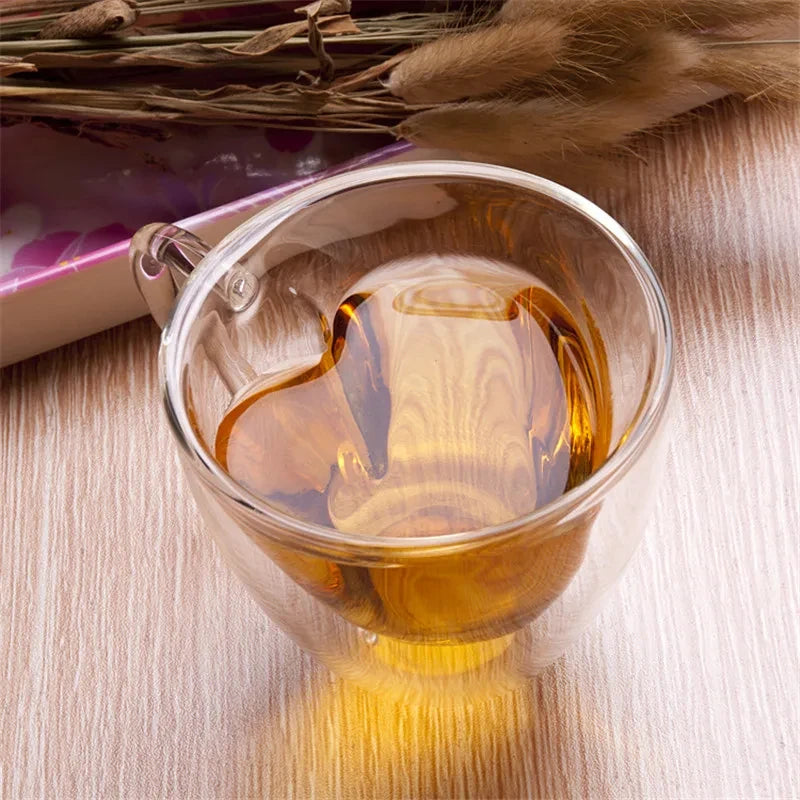Heart Shaped Double Wall Glass Mugs Set of 4 | 240ml Coffee Double Wall Glass Mug Axl
