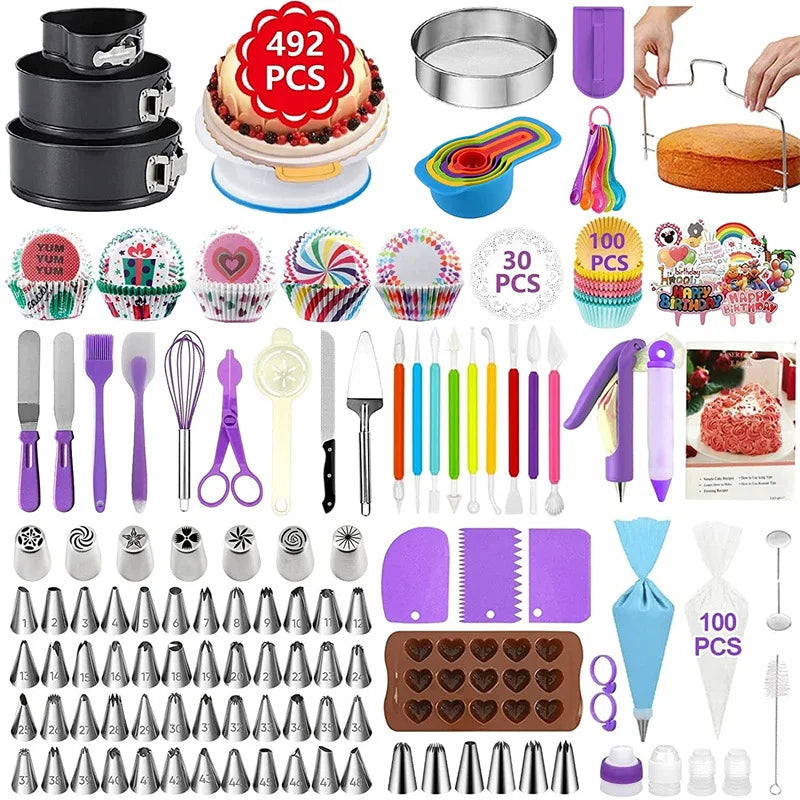 492-Piece Cake Decorating Kit – Turntable, Tips & Tools Cake Decorating Kit Axl 492pcs set