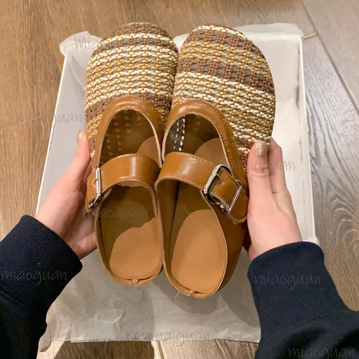 Women's Woven Closed-Toe Platform Sandals with Buckle Straps Platform Sandals Axl