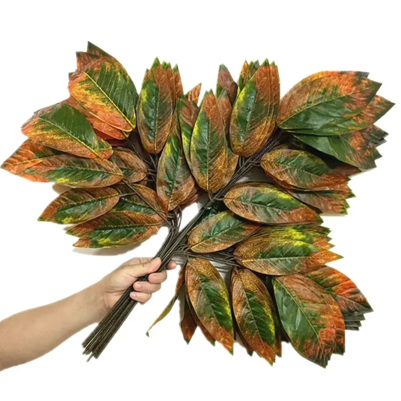 Artificial Banyan Maple Mango Leaf Stems | 12pc Fake Foliage Artificial Foliage Stems Axl