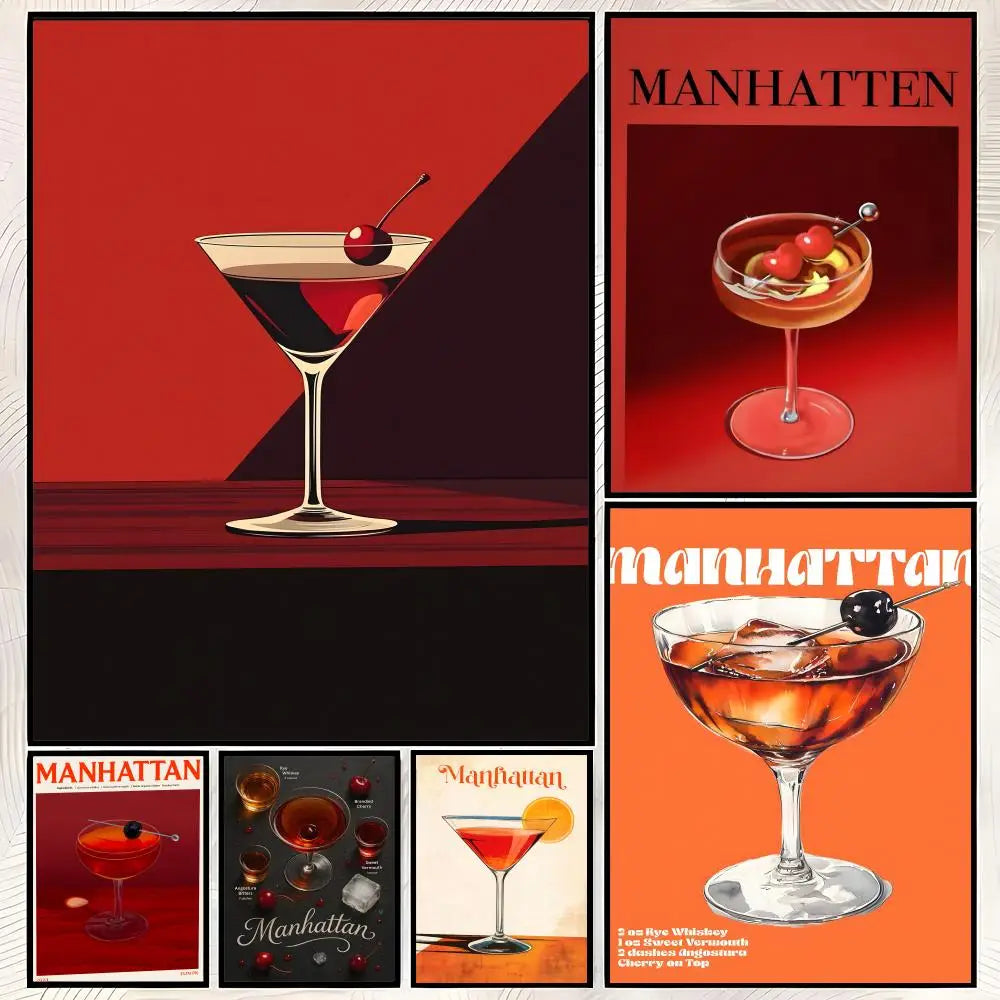 Manhattan Cocktail Wall Art Poster – Self-Stick Waterproof Wall Art Poster Axl