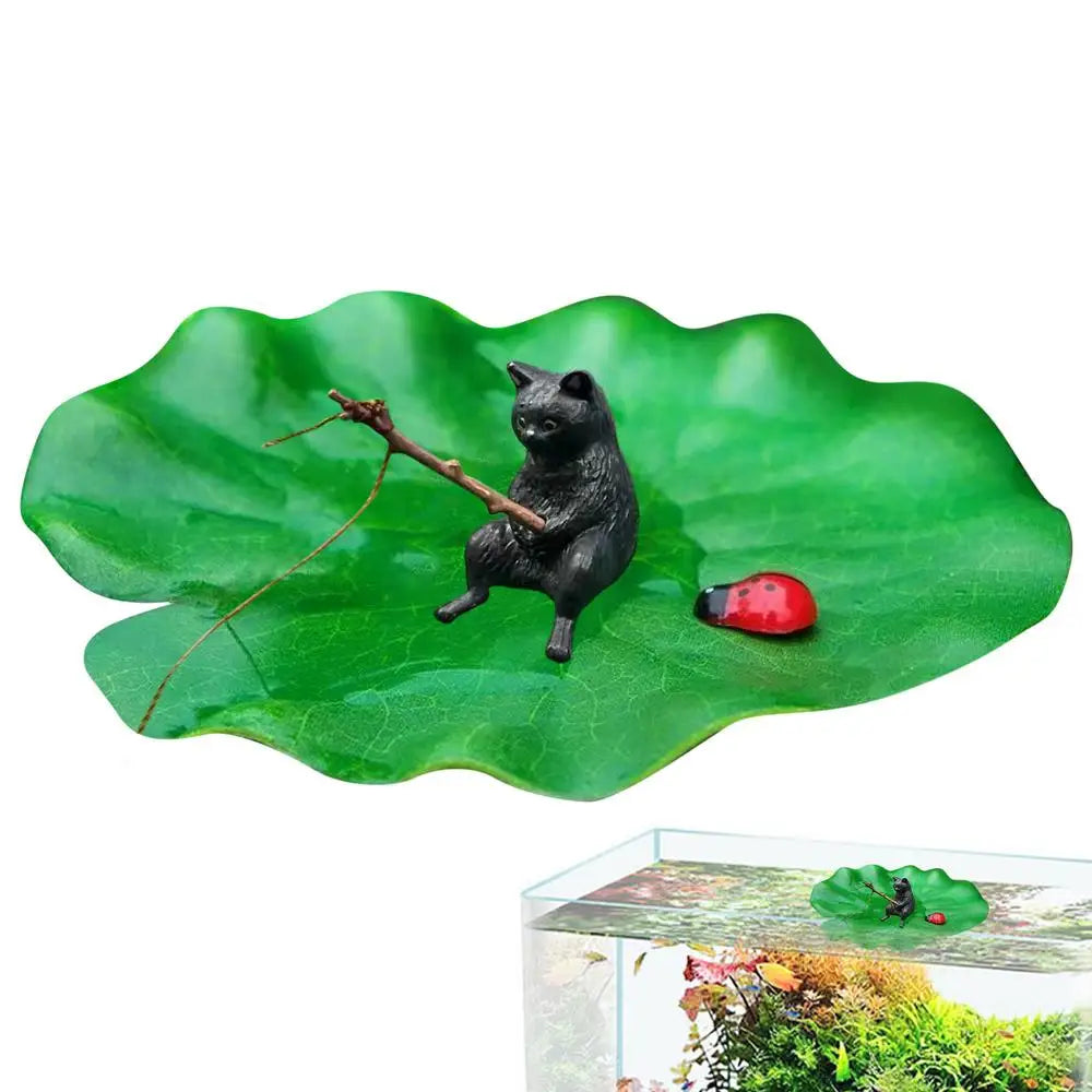 Floating Cat Fishing Lily Pad Resin Fish Tank Ornament Aquarium Ornament Axl Blue