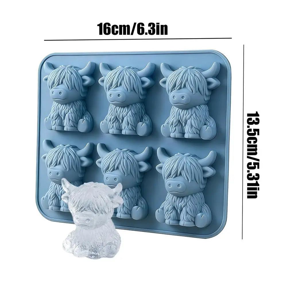 Highland Cow Silicone Ice Mold – 6-Cavity Cute Cow Shape Tray Silicone Ice Mold Axl Blue