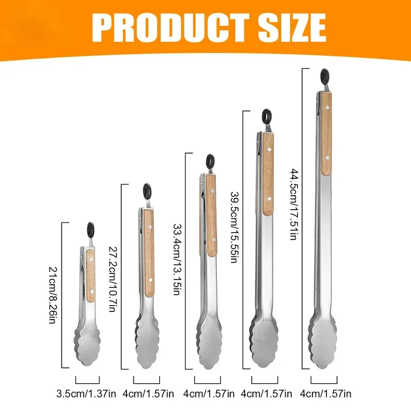 Stainless Steel Kitchen Tongs with Wooden Handle | 7–16 Inch Kitchen Tongs Axl