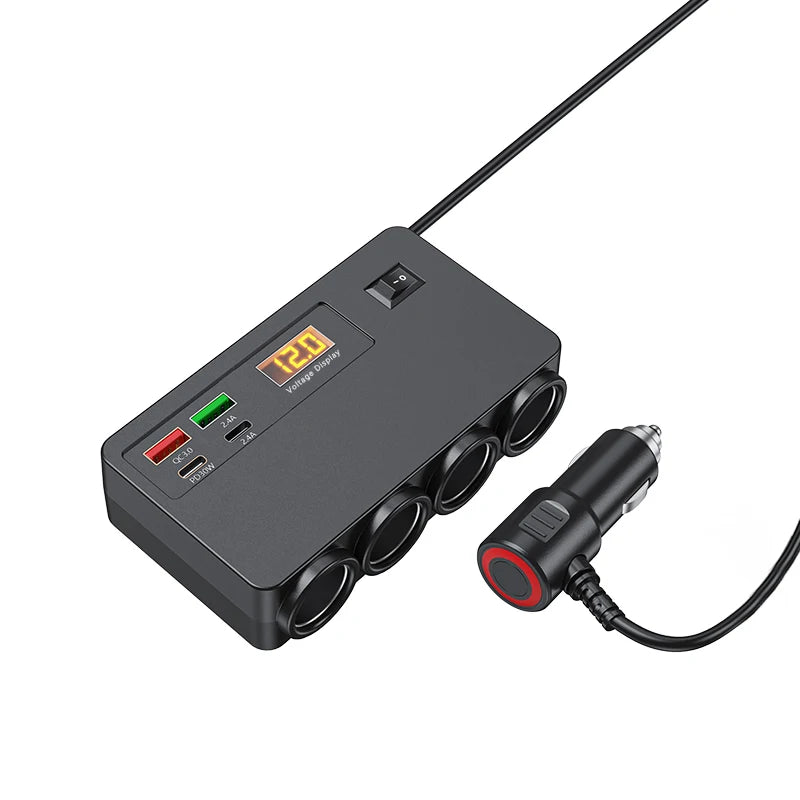 4-Port QC3.0 PD Car Charger 120W Fast Charging Adapter 12–24V Car Charger Adapter Axl 1 PCS