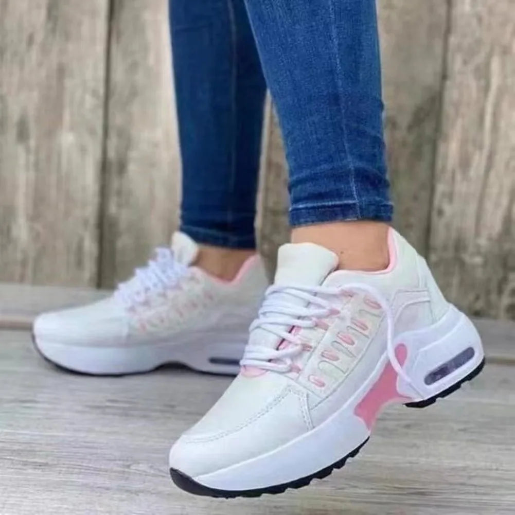 Women's Platform Mesh Sneakers – Casual Comfort Lace-Up Shoes Platform Sneakers Axl white powder 37
