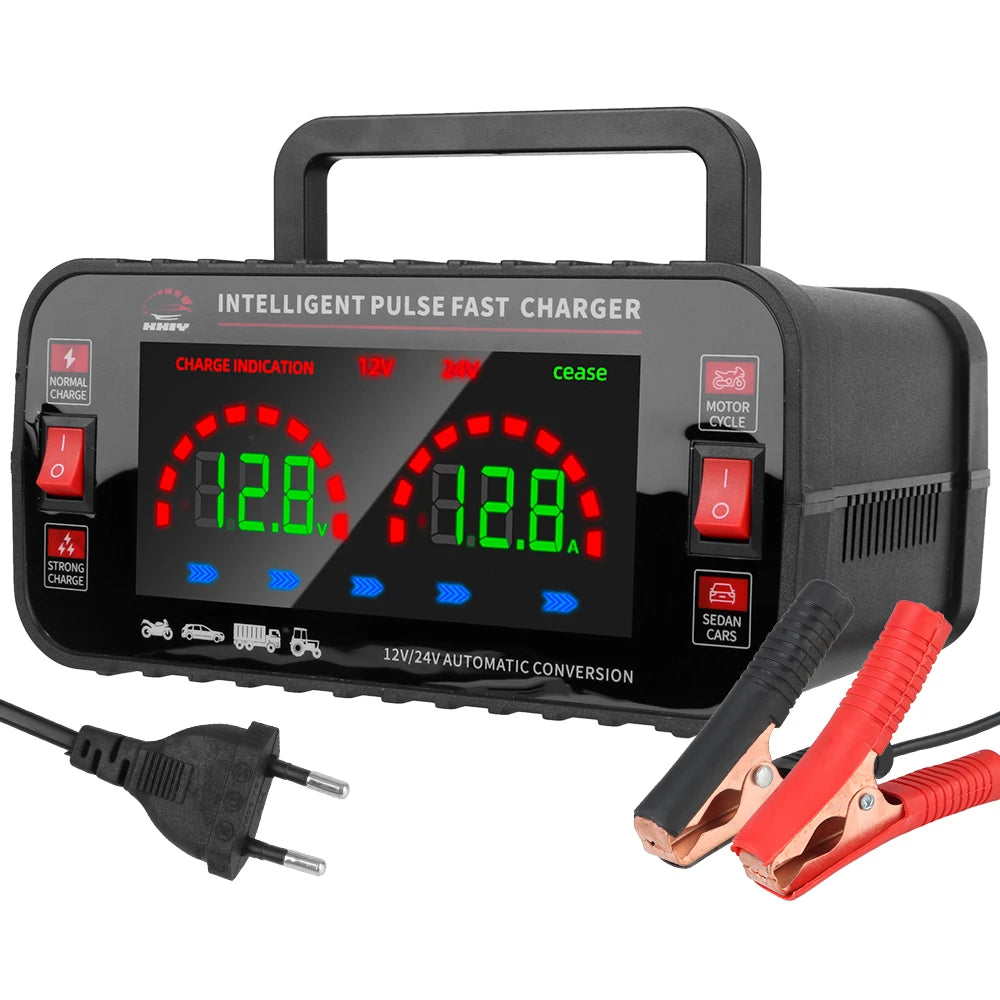 150W Automatic Car Battery Charger 12V 24V AGM GEL Lead Acid Car Battery Charger Axl EU Plug