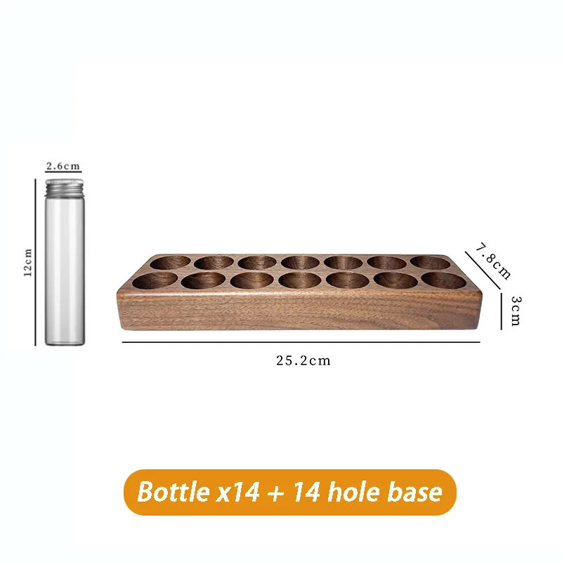 Glass Coffee Bean Storage Jars & Walnut Wood Display Stand Glass Storage Jar Set Axl 14 Holes