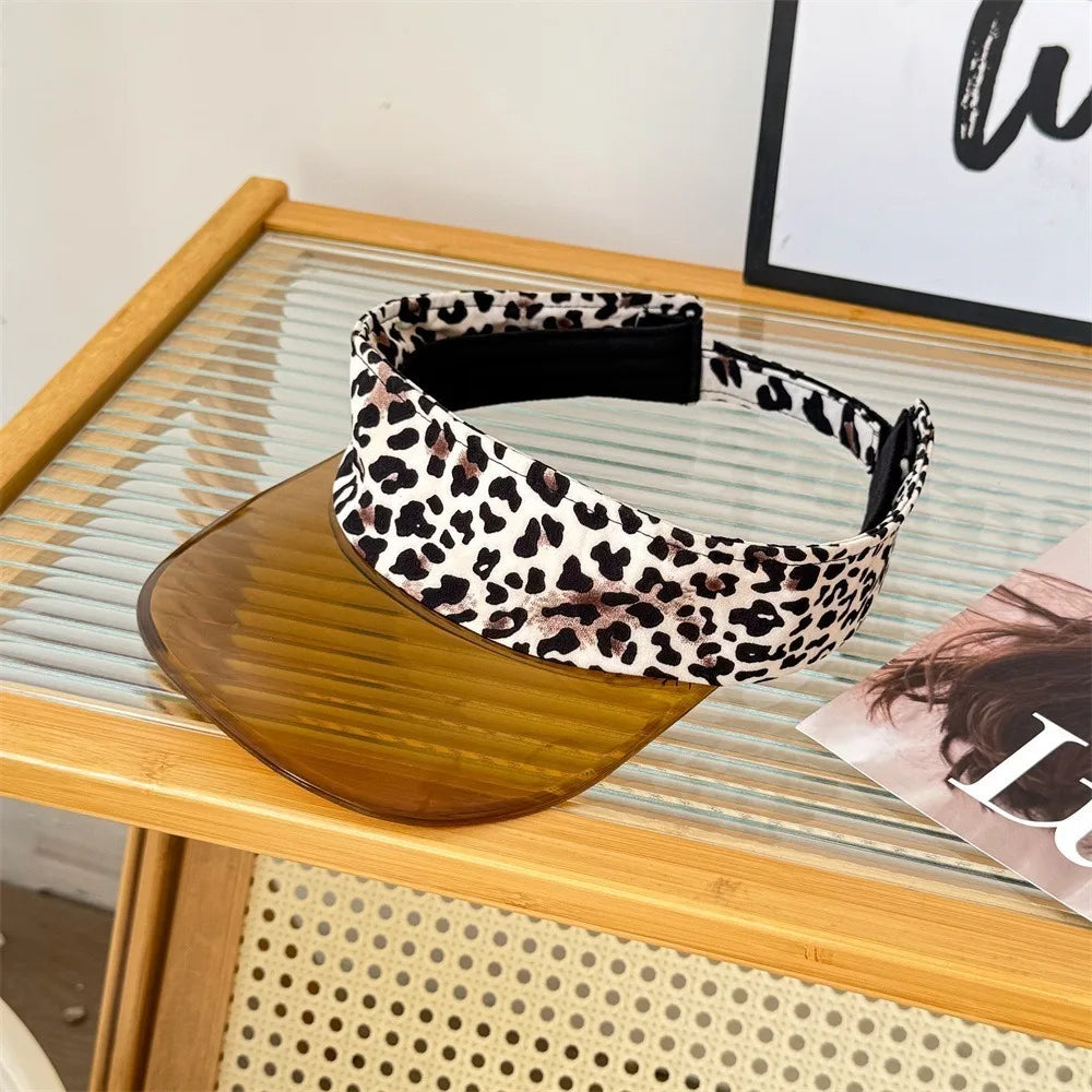 UV Protection Leopard Print Visor Cap – Women's Sun Hat Sun Visor Cap Axl Beige Leopard Print