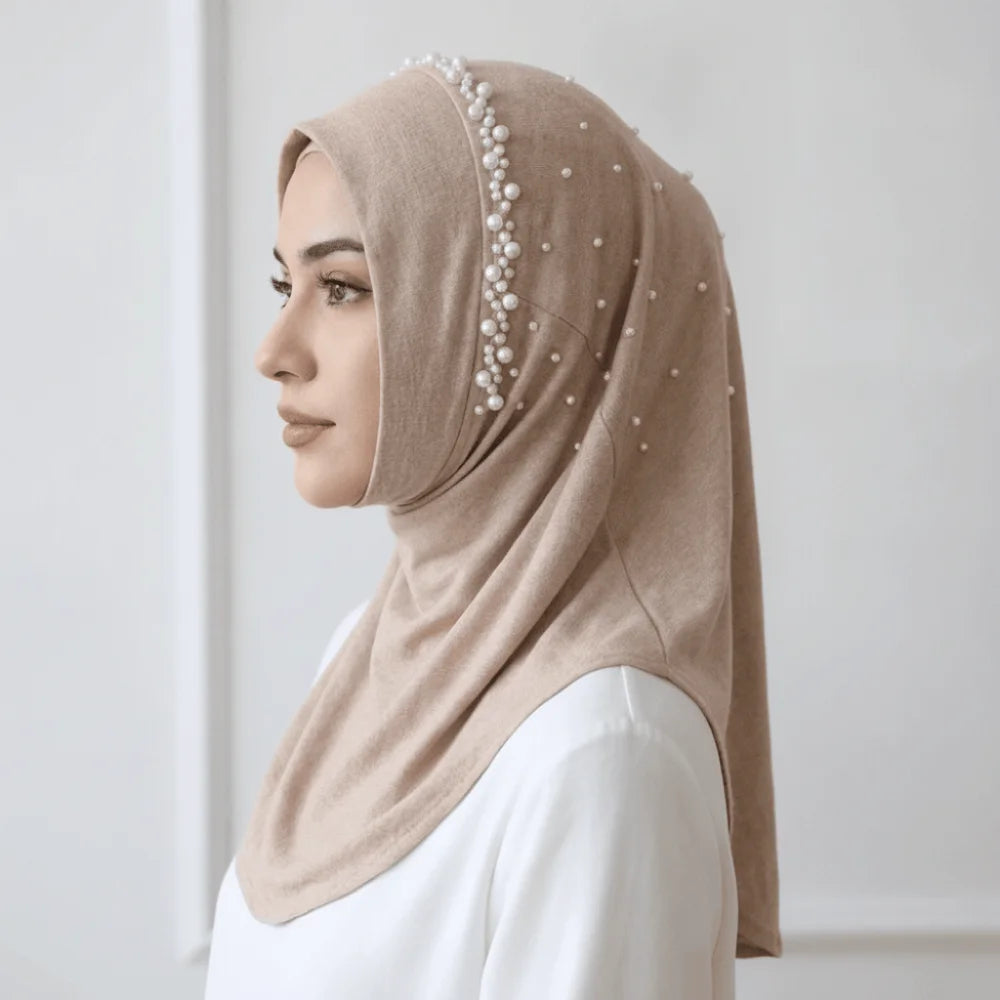 Beaded Pull-On Hijab – Breathable Sun Protection Headscarf Hijab Headscarf Axl