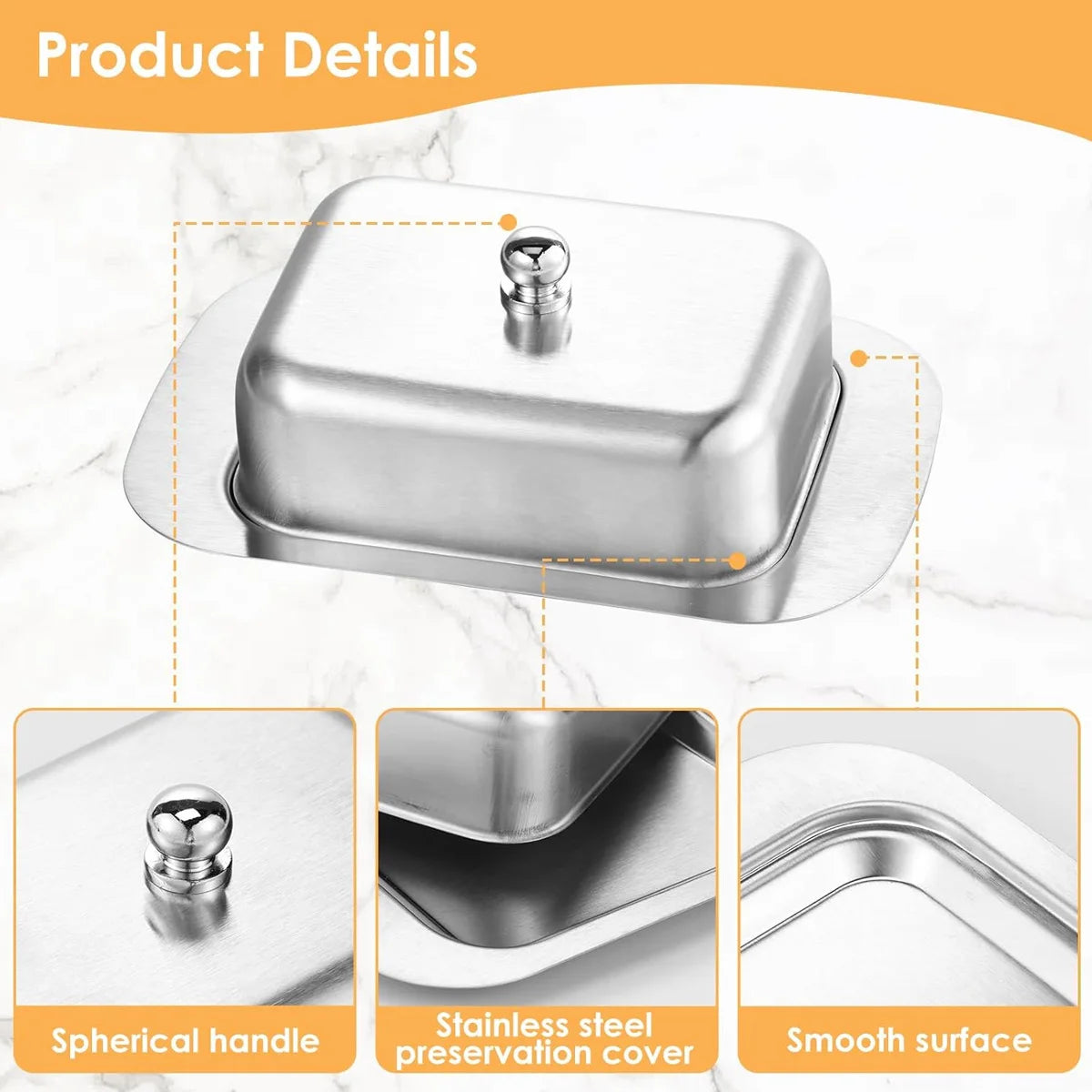 Stainless Steel Butter Dish with Lid & Handle | Cheese Container Butter Dish Axl