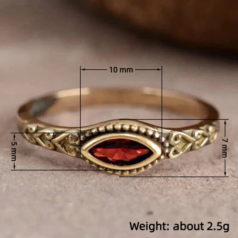 Huitan Vintage Gold-Tone Garnet Marquise CZ Ring | Women Fashion Ring Axl